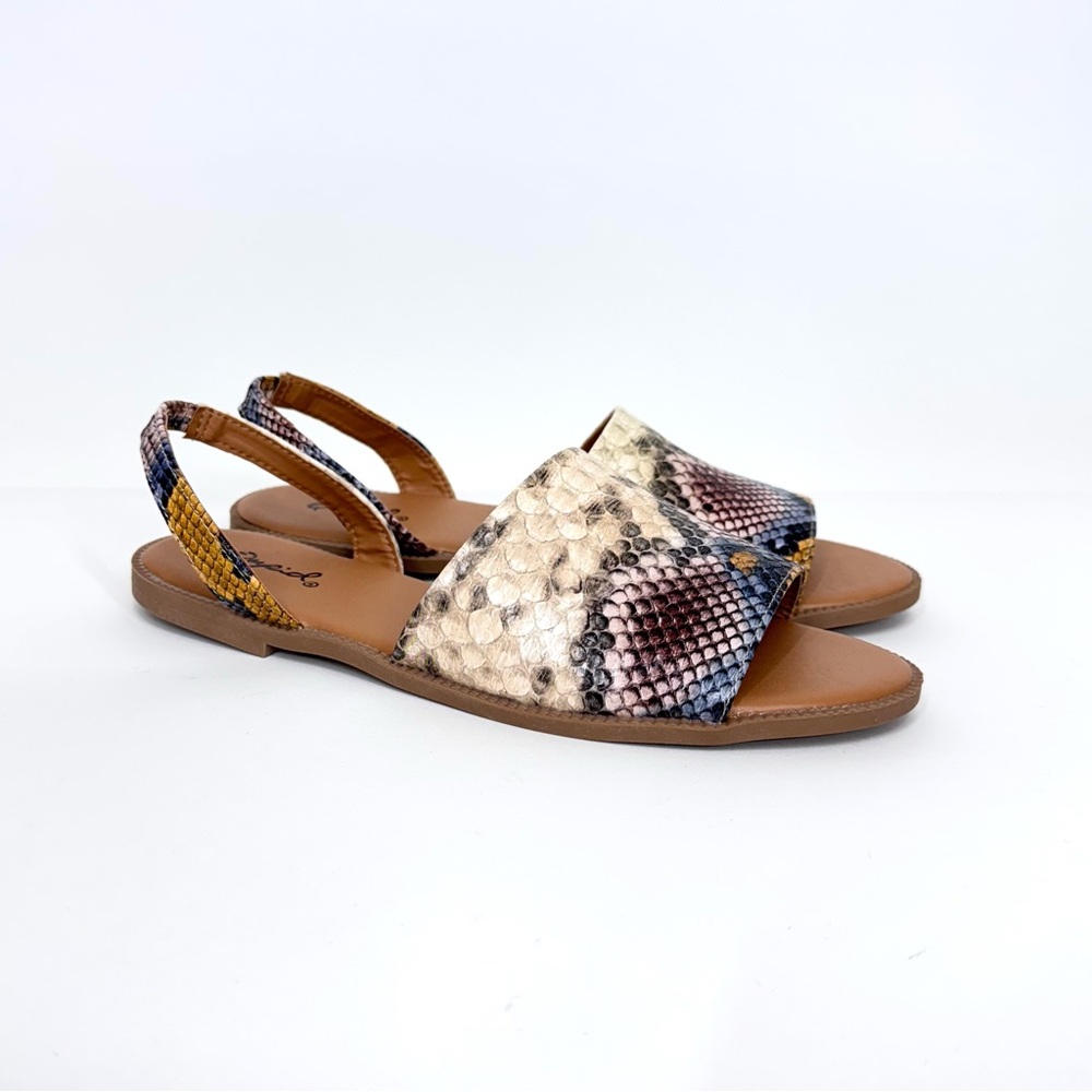 Qupid Boho Blue Lilac Cream Python Snakeskin Print Slide Slingback Sandals